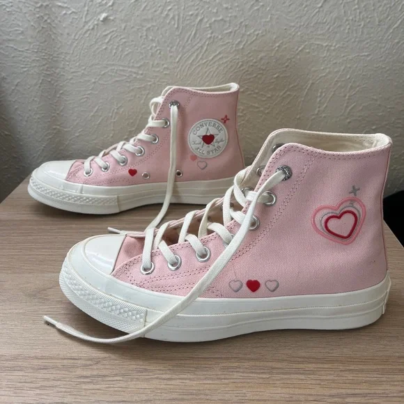 Pink Heart High Top Converse - Valentines Day Edition - Picture 1 of 5